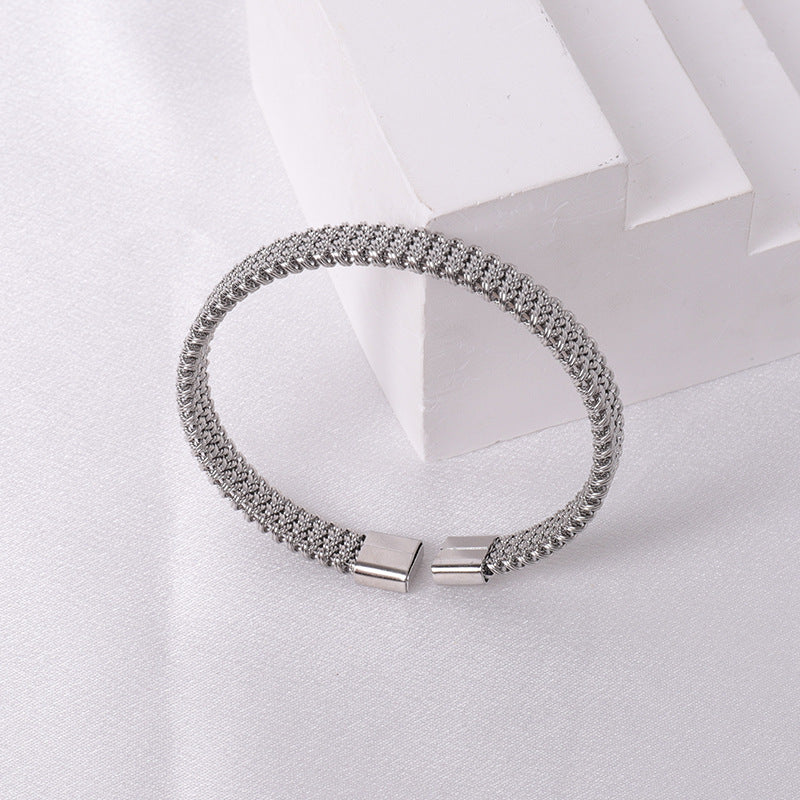 Wholesale Simple Steel Wire Braided C-shaped Bracelet Mesh Chain Titanium Steel Open Versatile Charm Bracelet
